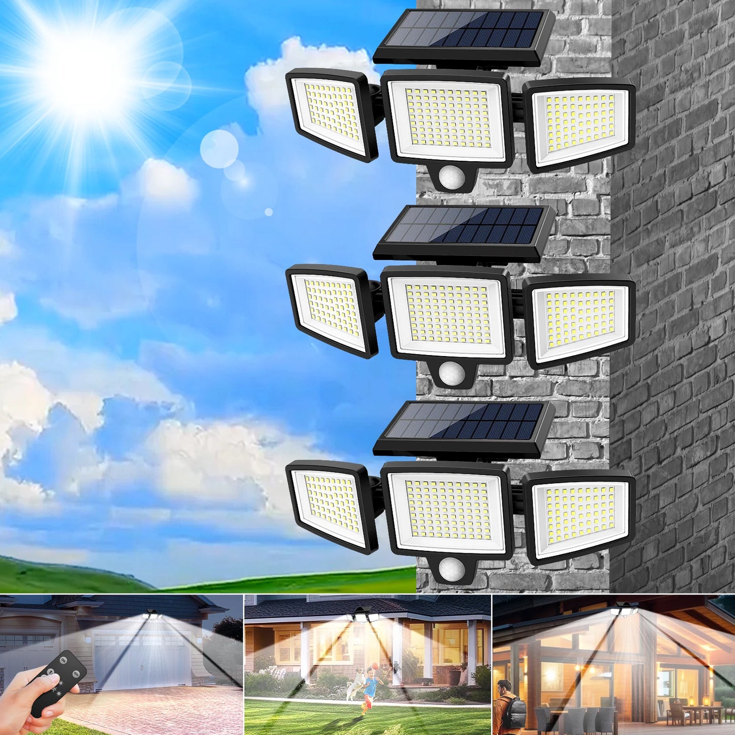SZRSTH 3 Pack Outdoor Solar Motion Sensor Lights for Porch