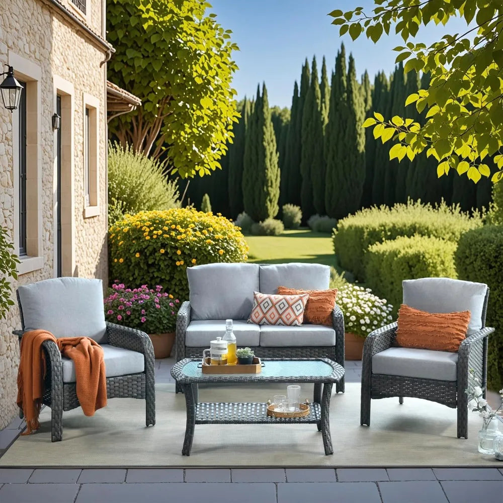 All Weather PE Wicker Patio Furniture Set Outdoor Conversation Bistro