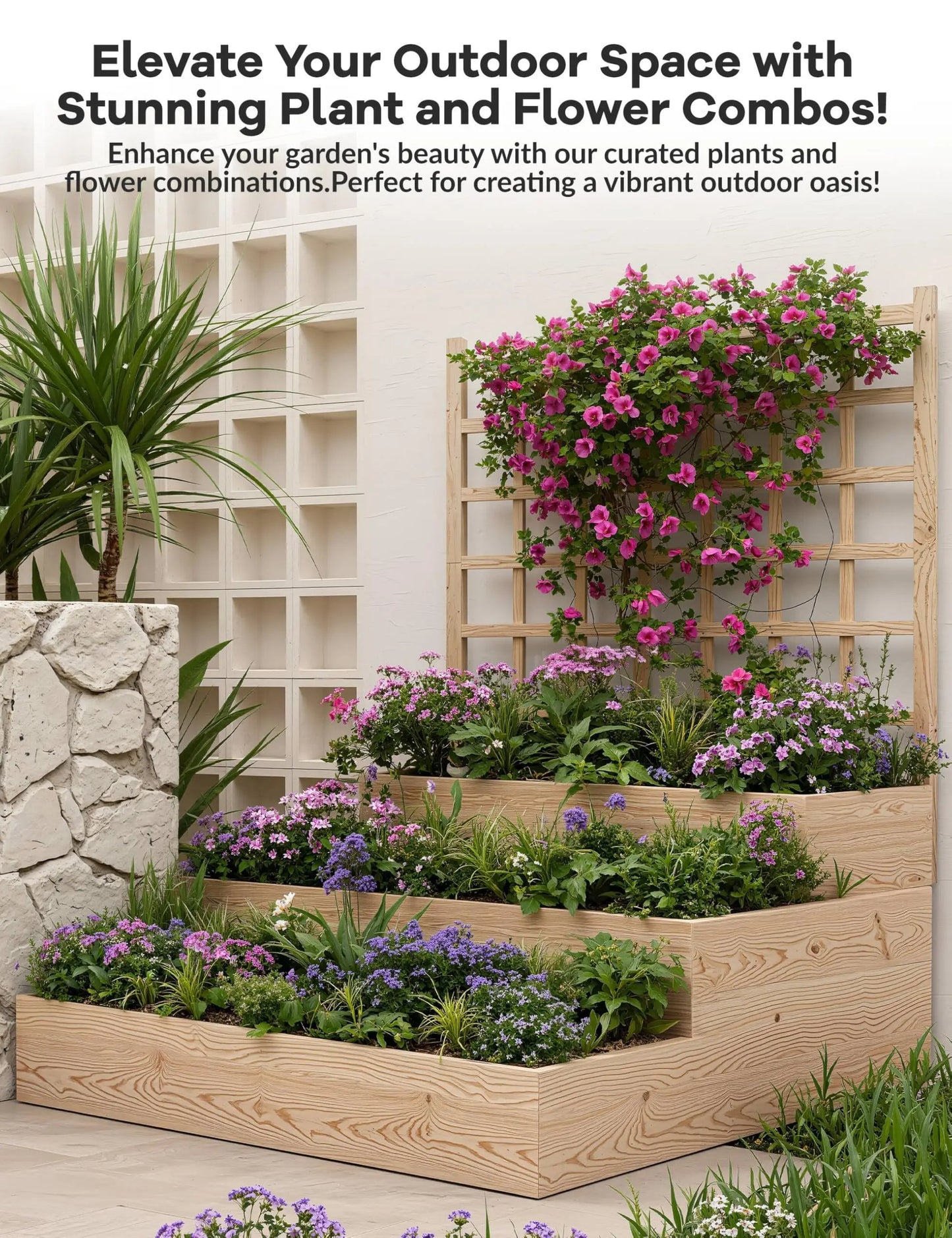 HiMISS 3-Tier Elevated Garden Bed With Trellis For Vegetables