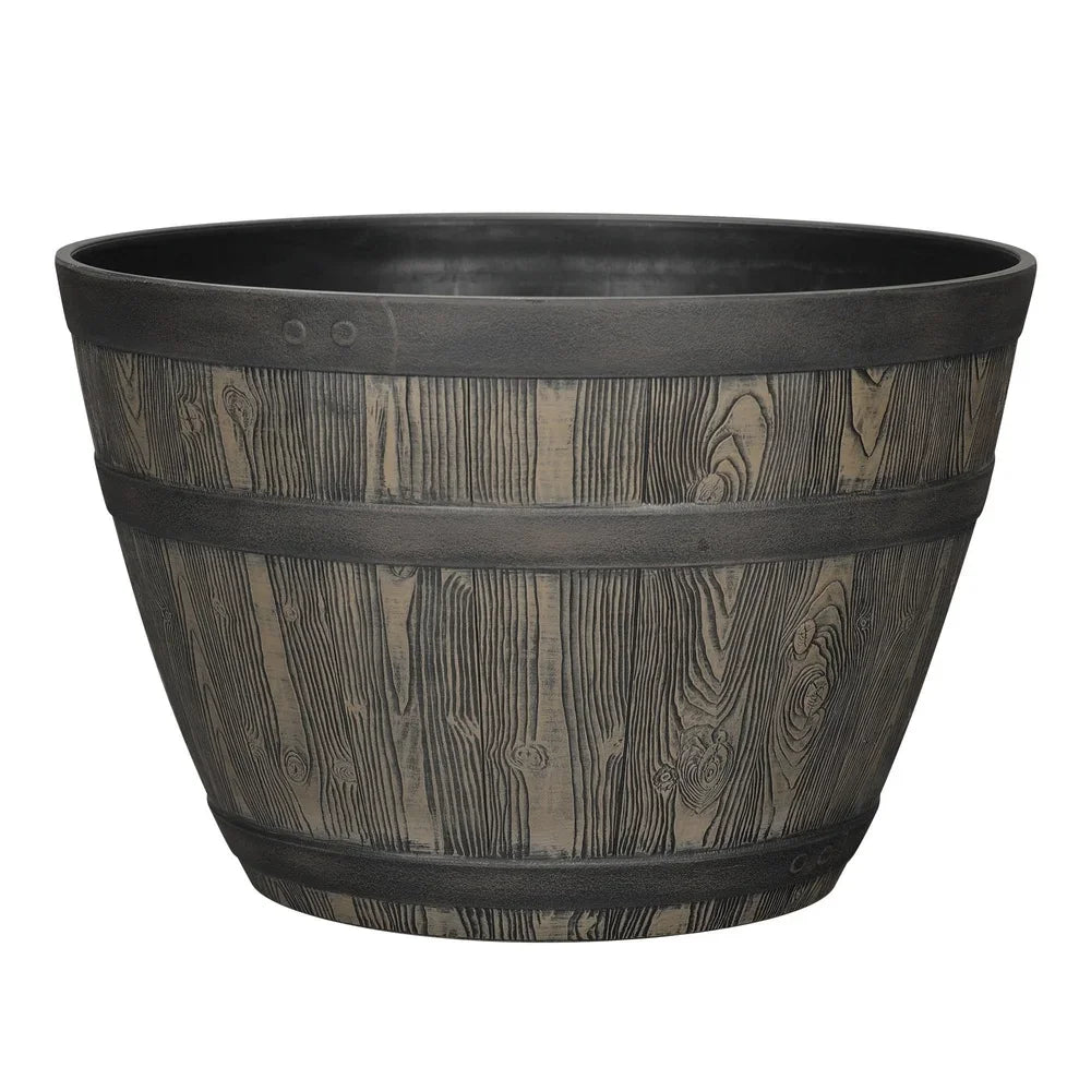 Rustic Whiskey Barrel Planter UV Resistant Plastic Indoor Outdoor