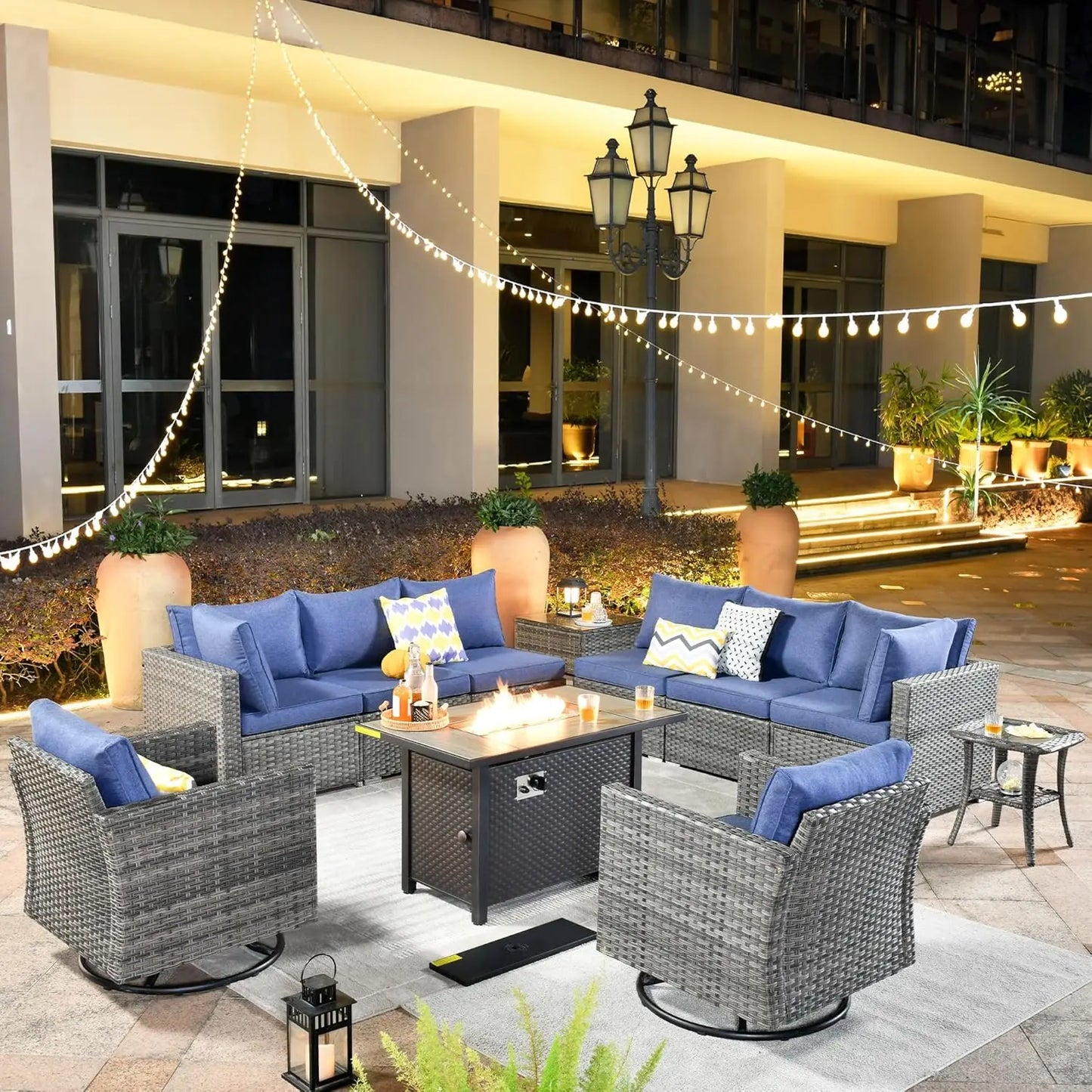 Outdoor Patio Furniture Set With Fire Pit Table Wicker