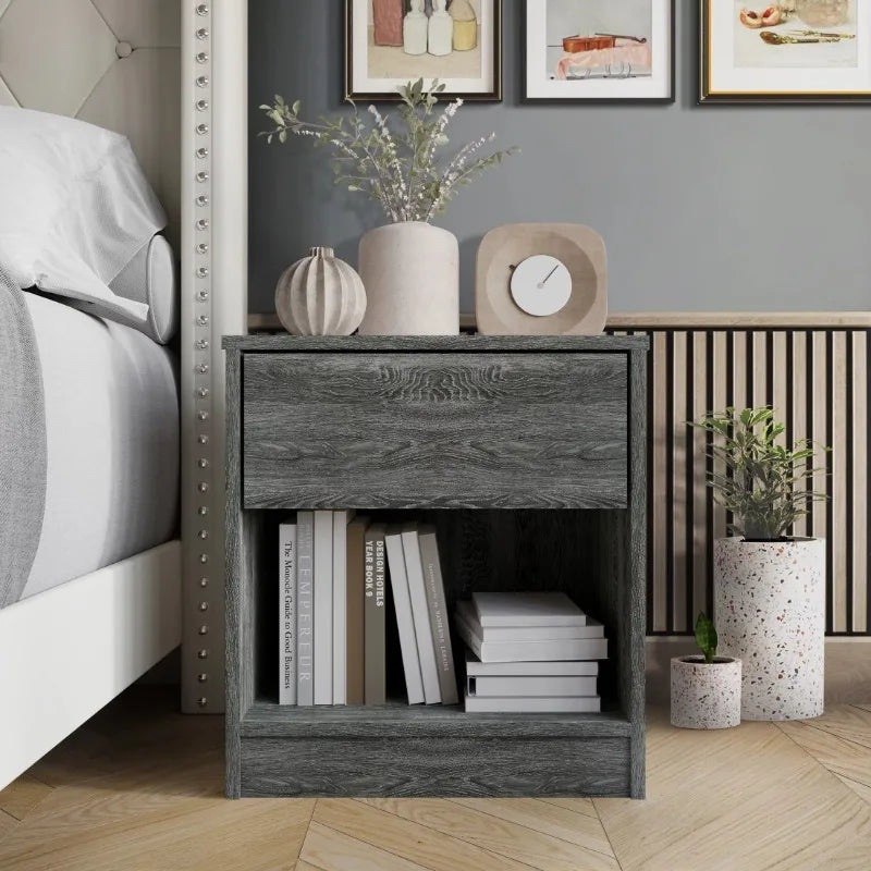 Wood Side Table With One Drawer Nightstand For Living Room