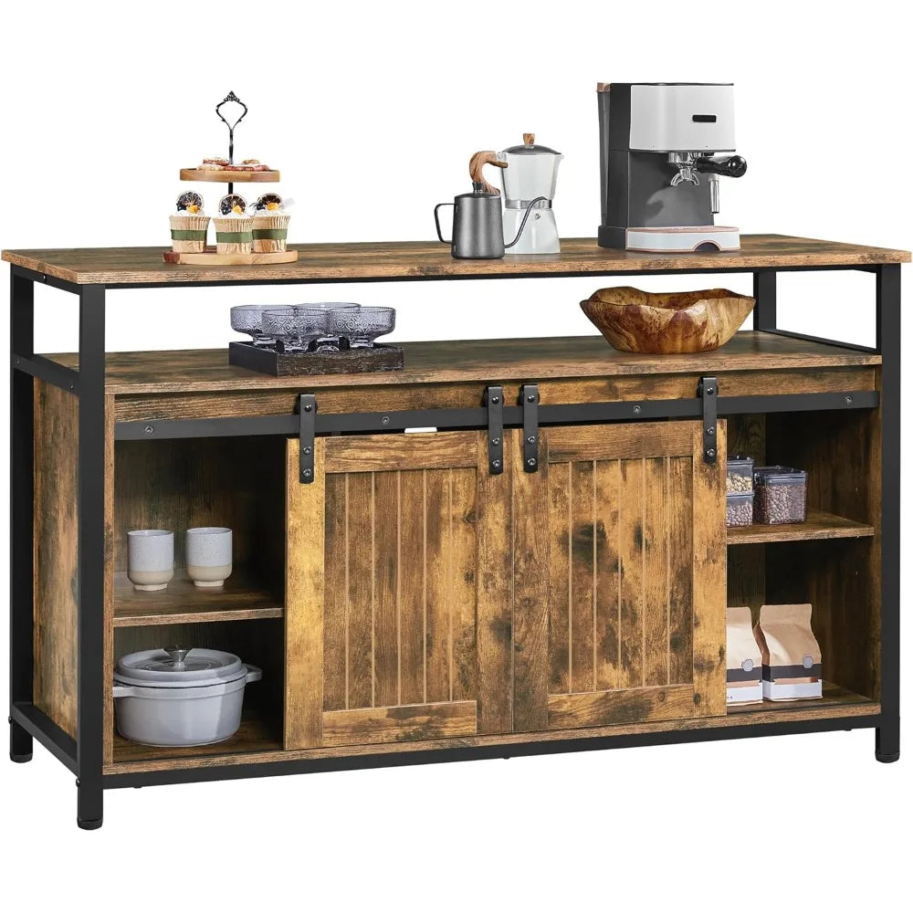 Farmhouse Coffee Bar Cabinet Sideboard With Sliding Barn Doors
