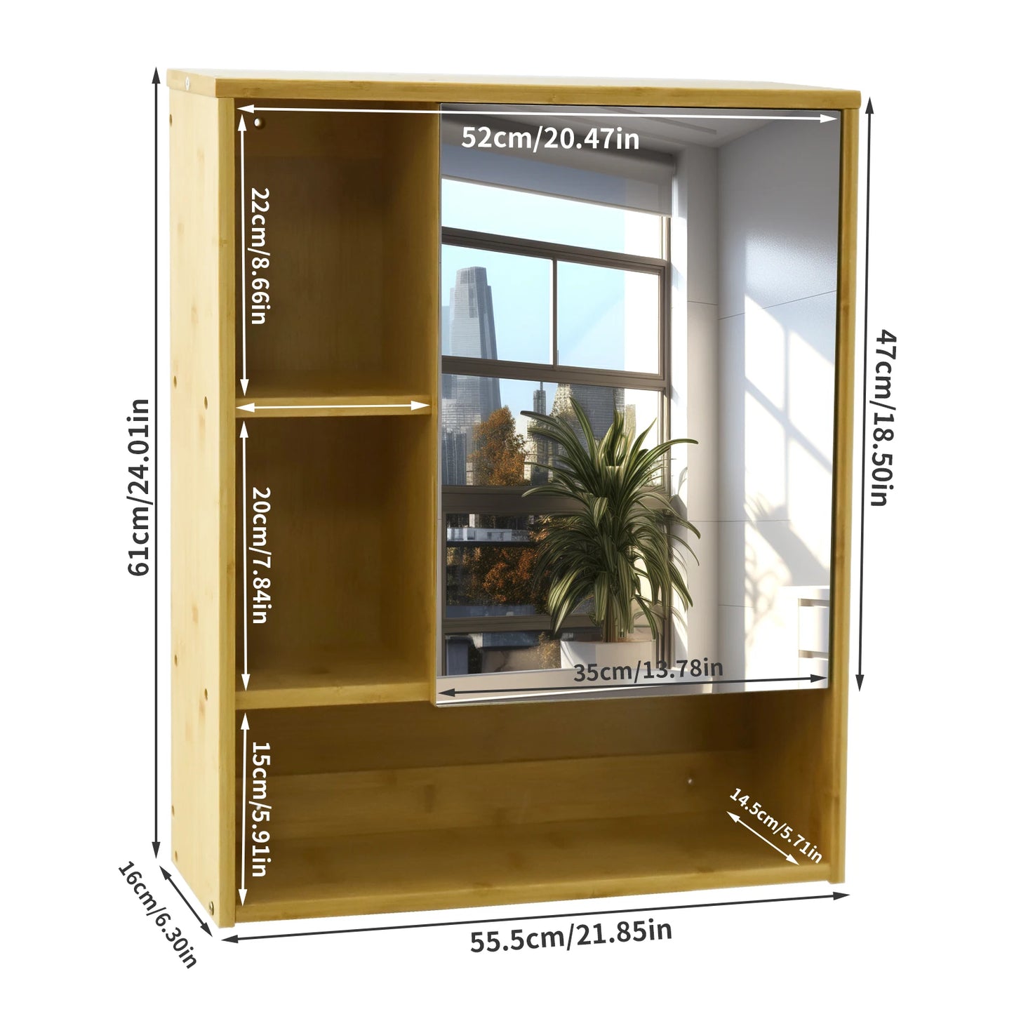 Wisfor Bamboo Wall Medicine Cabinet With Mirror Bathroom Storage