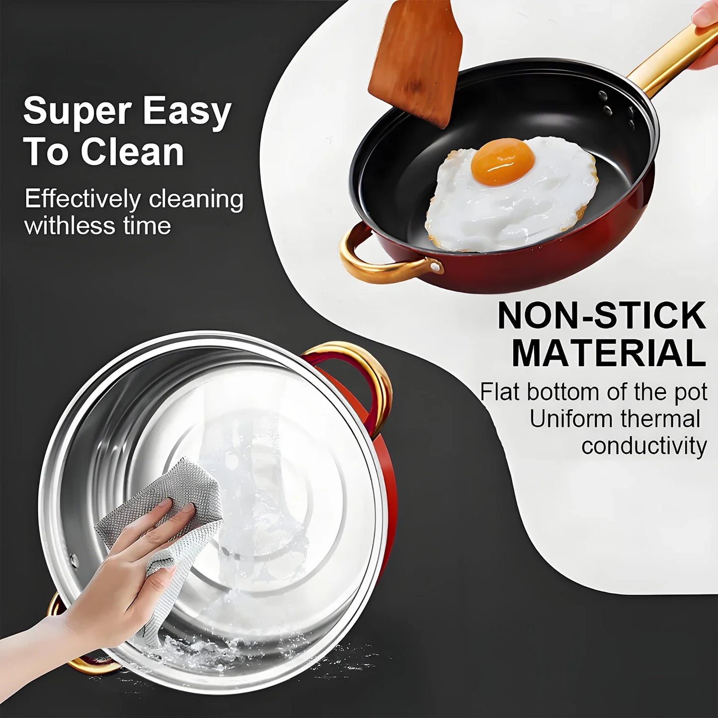 Stainless Steel Non Stick Cookware Set With Lids For Effortless Cooking
