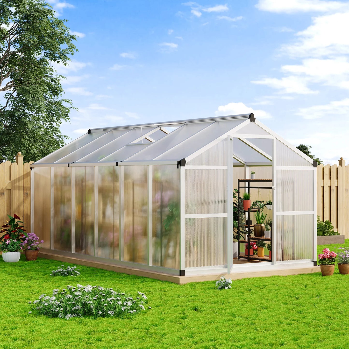 DishyKooker Outdoor Walk-In Greenhouse Aluminum Frame with Roof Vent