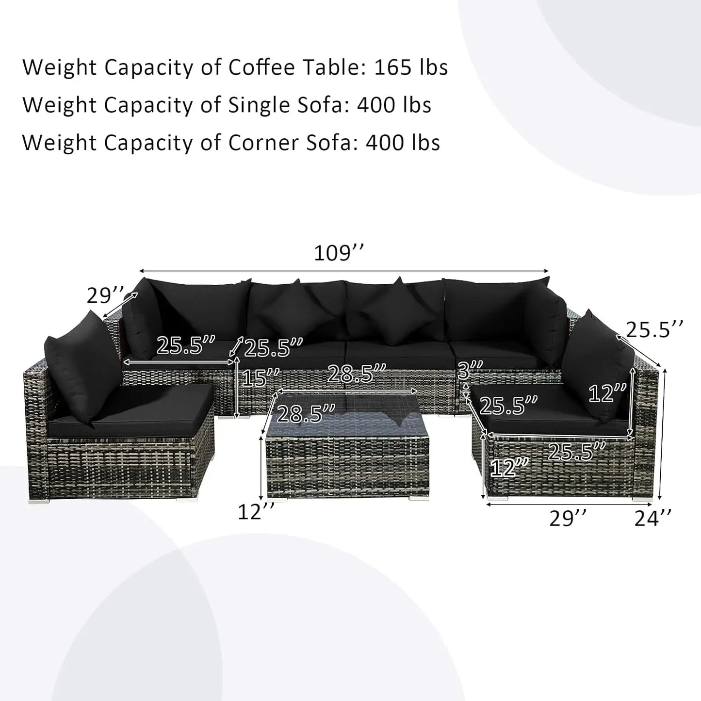 Patiojoy Outdoor Rattan Furniture Set With Cushions And Coffee Table
