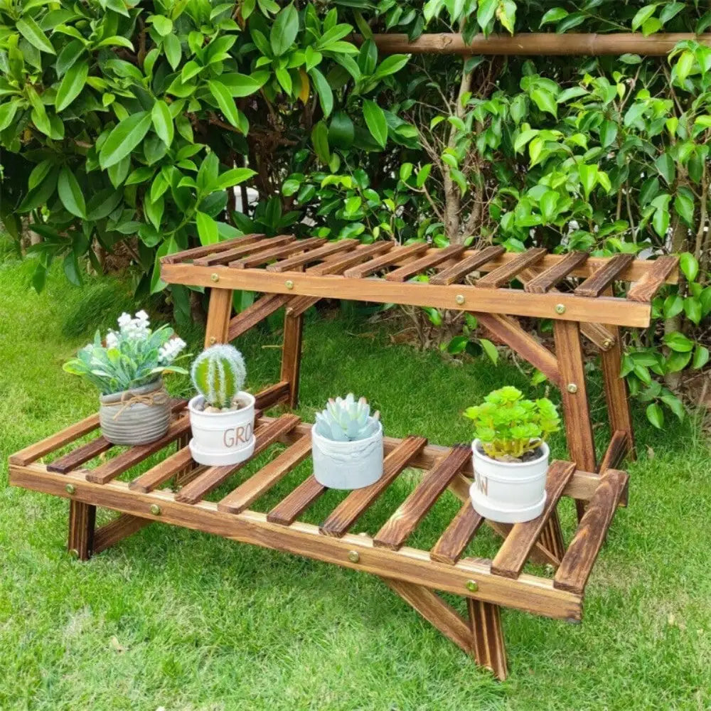 Three-Tier Wooden Ladder Plant Stand for Indoor Outdoor Garden