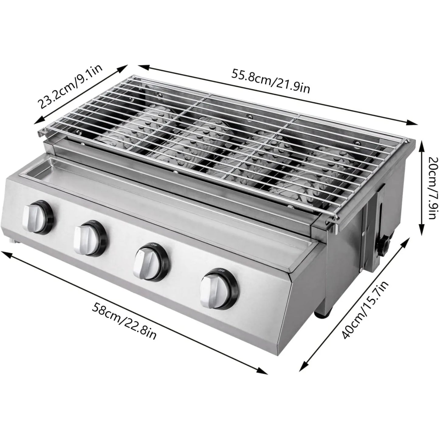 Professional Four Burner Stainless Steel Portable Tabletop Gas Grill Smokeless