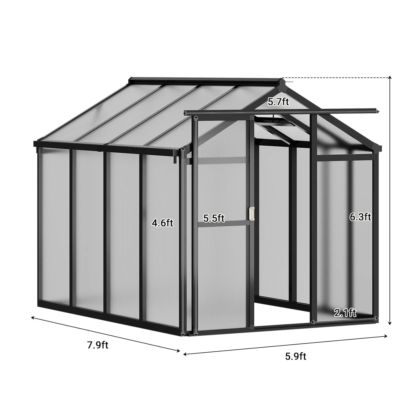 DishyKooker Aluminum Walk-In Greenhouse With Roof Vent Polycarbonate Outdoors