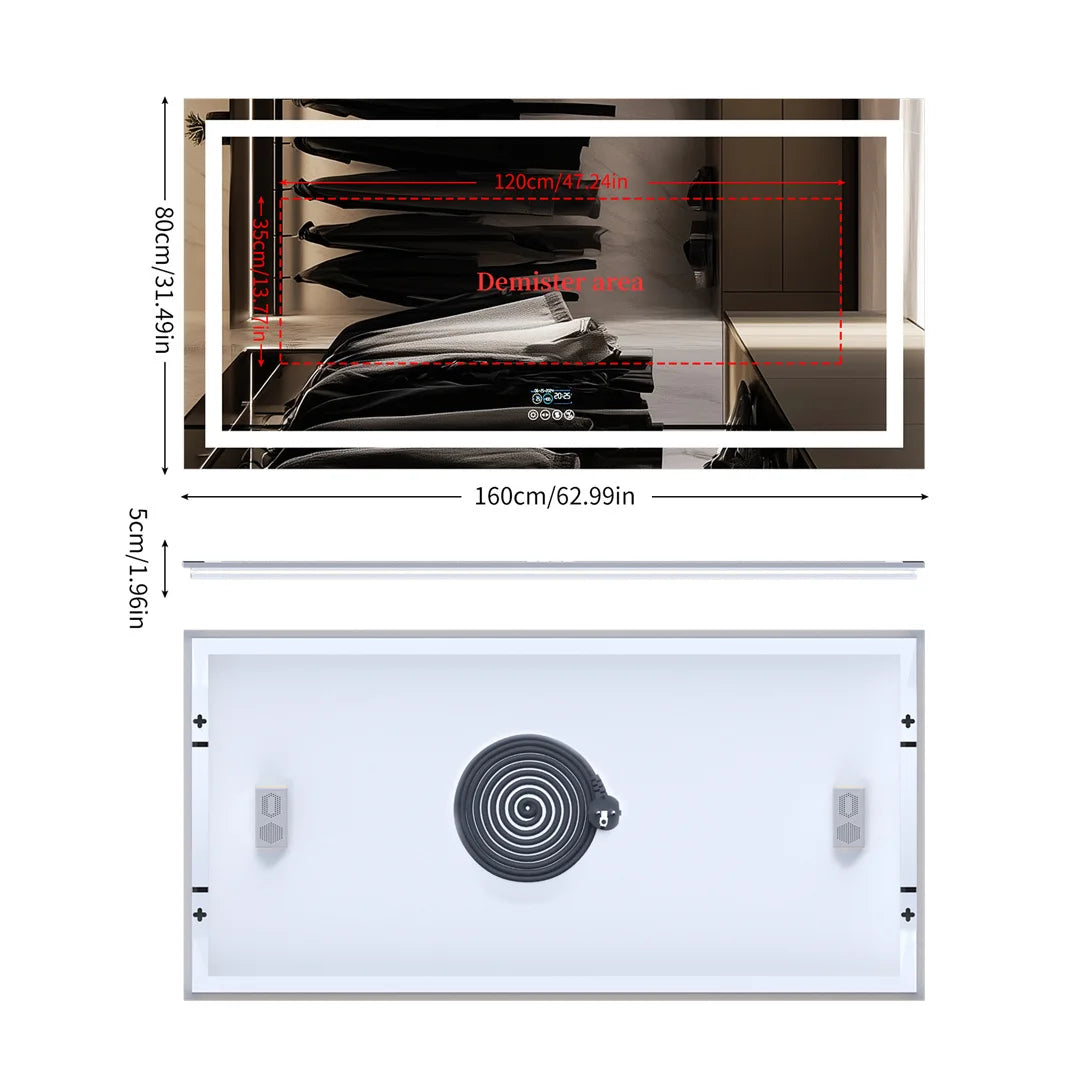 LUVODIC Large Illuminated Bluetooth Bathroom Mirror With LED And Speaker