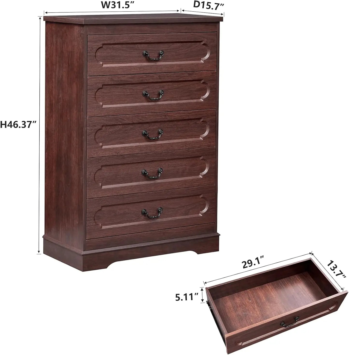Farmhouse Cherry Wood Dresser With Wide Drawers For Bedroom