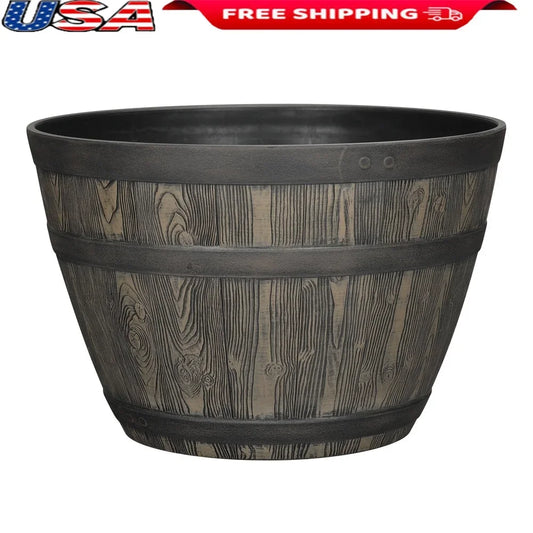 Rustic Whiskey Barrel Planter UV Resistant Plastic Indoor Outdoor