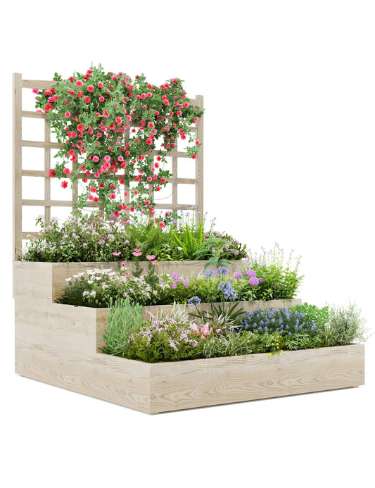 HiMISS 3-Tier Elevated Garden Bed With Trellis For Vegetables