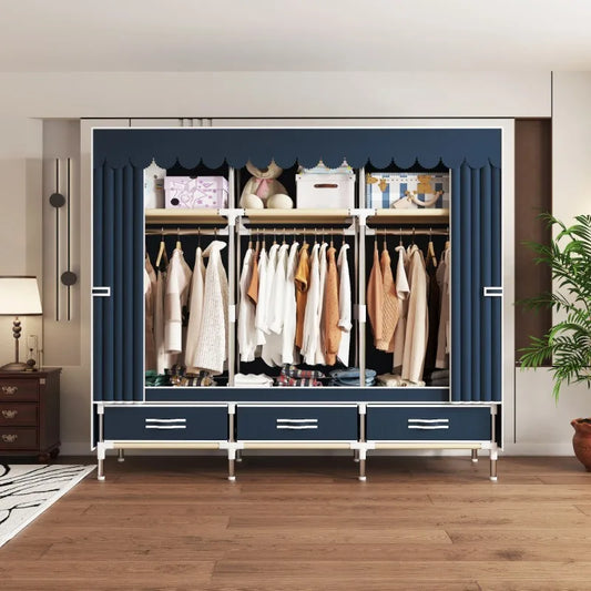 Noned Fabric Wardrobe with Drawers and Dust Cover for Bedroom