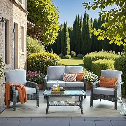 All Weather PE Wicker Patio Furniture Set Outdoor Conversation Bistro