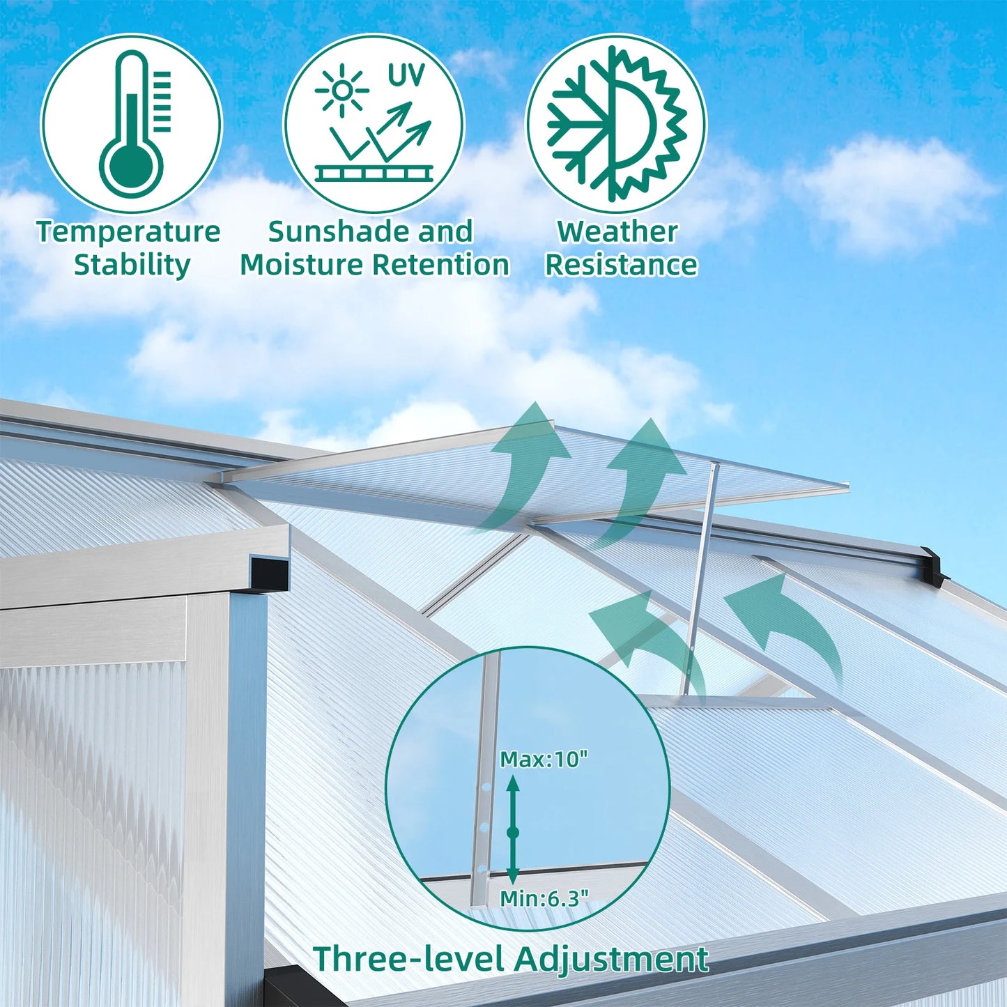 DishyKooker Outdoor Walk-In Greenhouse Aluminum Frame with Roof Vent