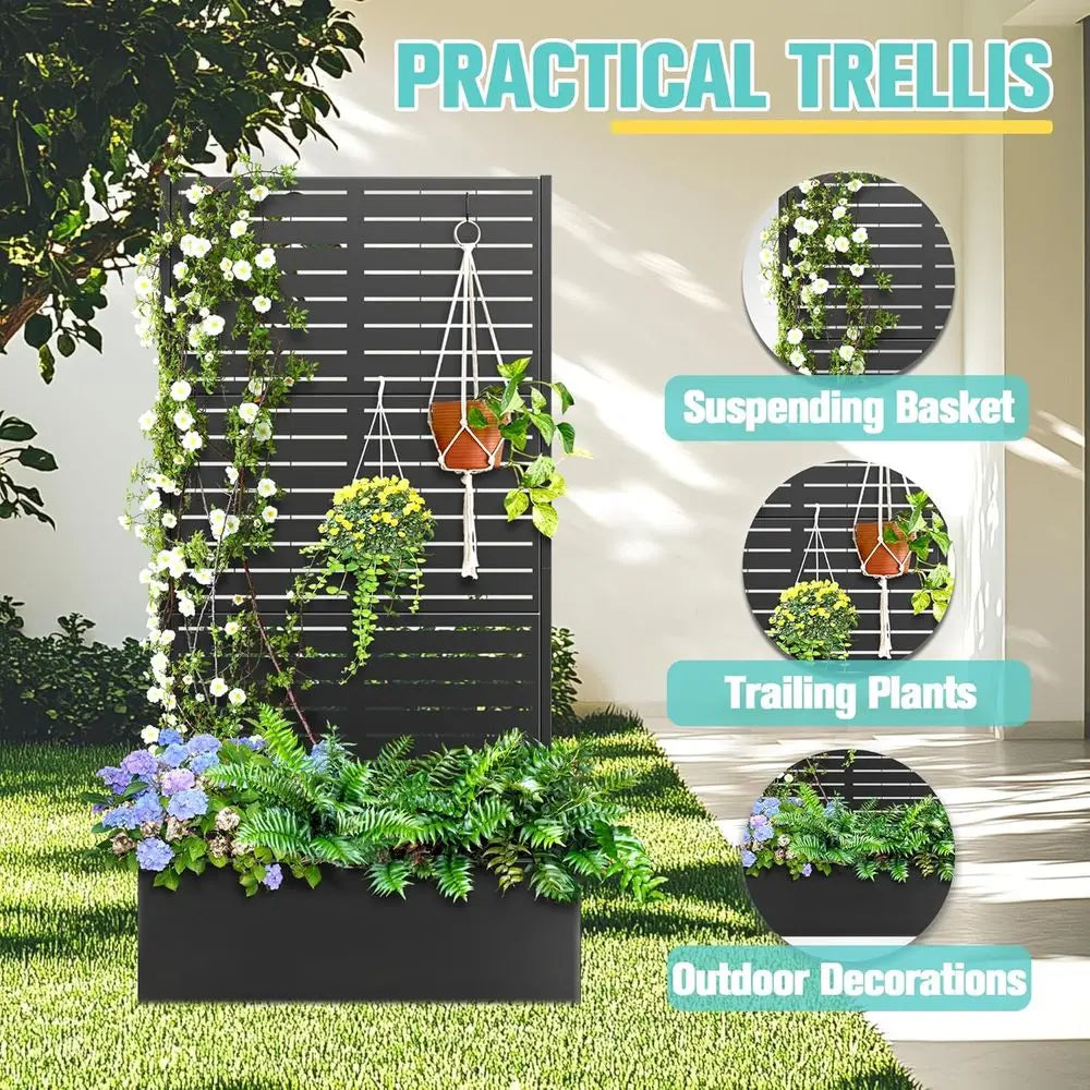 Galvanized Metal Louvered Planter Box With Trellis For Outdoor Gardens