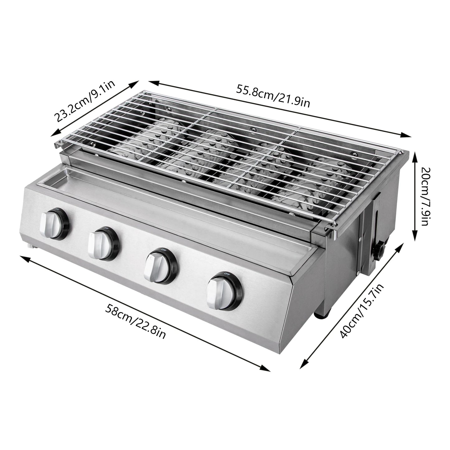 Professional Four Burner Stainless Steel Portable Tabletop Gas Grill Smokeless