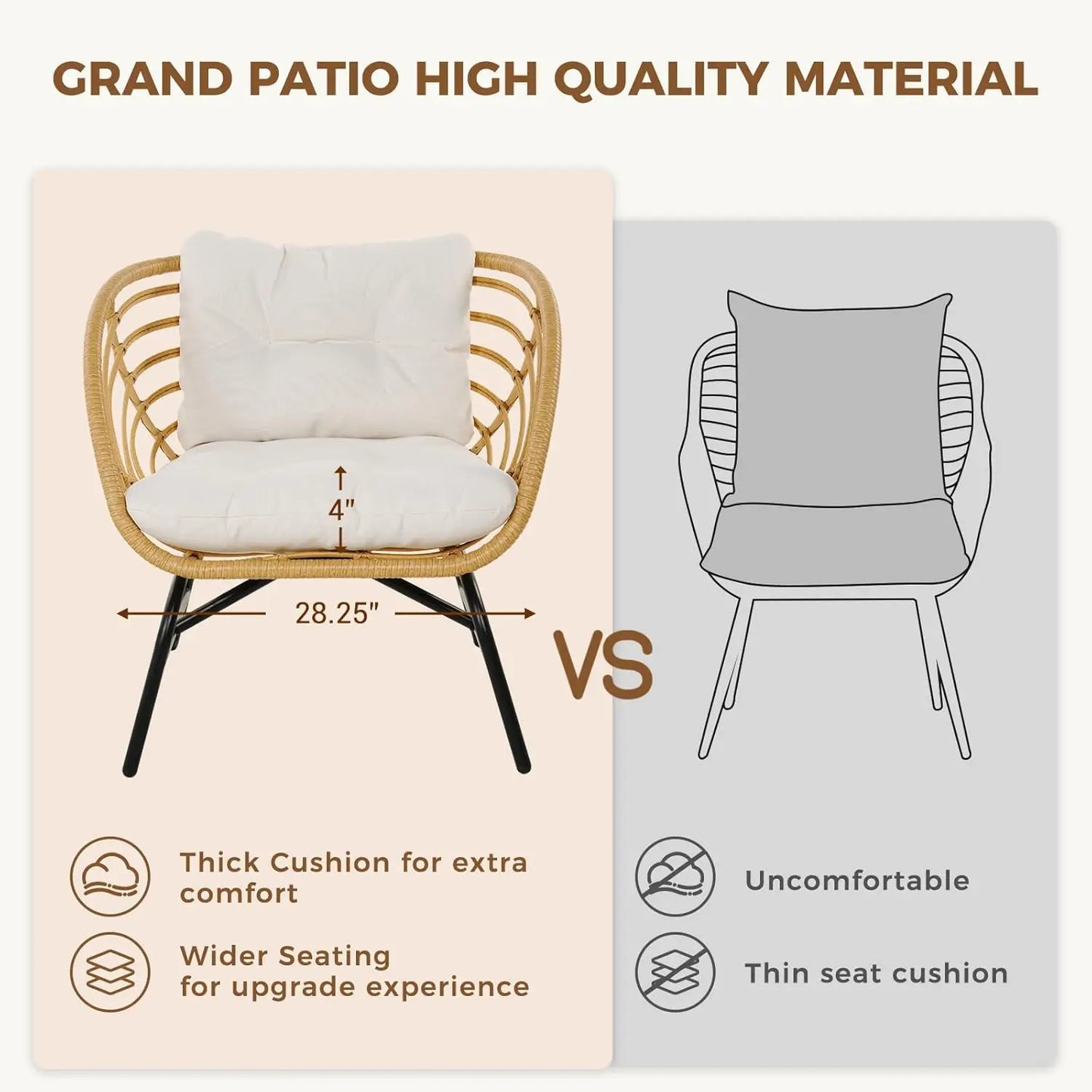 Grand Patio 3 Piece Outdoor Wicker Furniture Set With Cushions