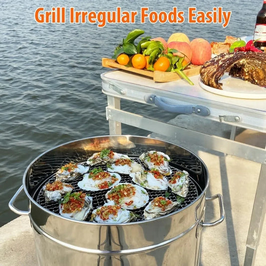 Smokeless Portable Charcoal Grill 360 Degree Stainless Steel Barrel Skewers
