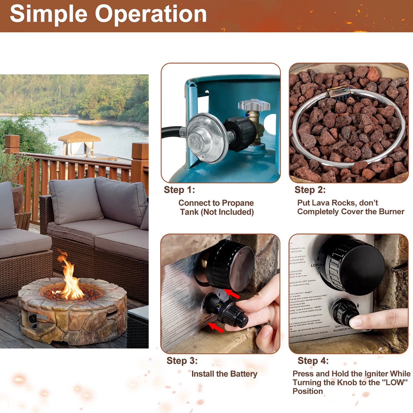 HOMASIS 7 Piece Patio Rattan Set With Gas Fire Pit