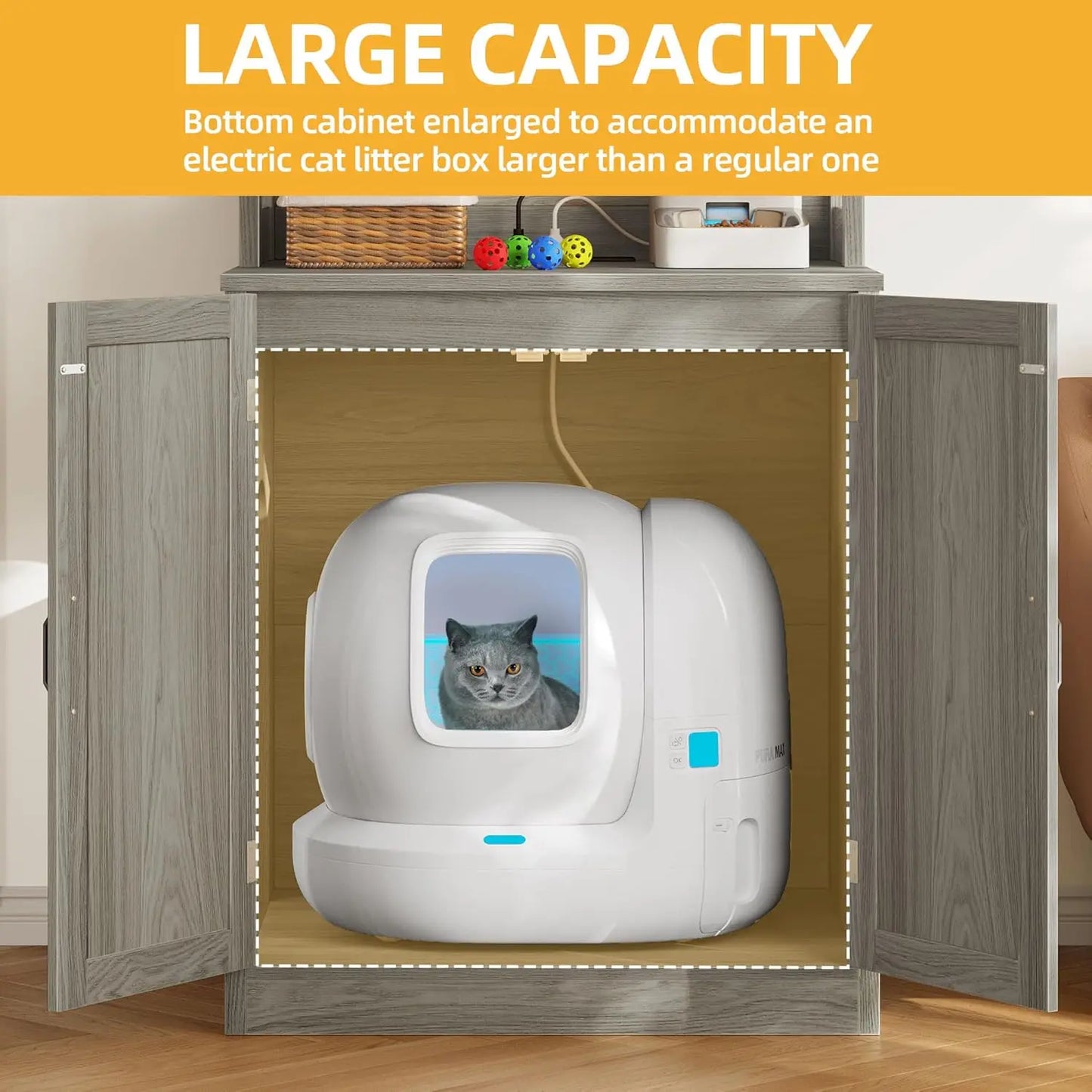 Hidden Litter Box Furniture Enclosure For Self Cleaning Litter Boxes