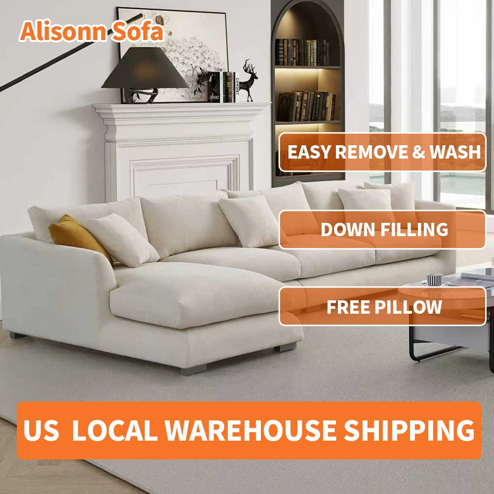 Cloud Down Filled Chaise Sofa L Shaped Recliner Living Room