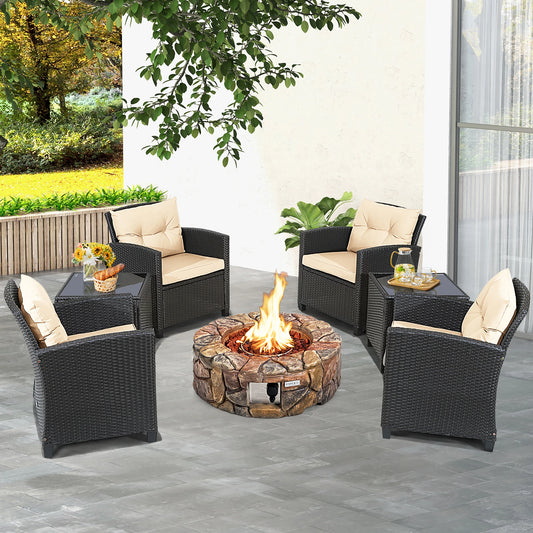 HOMASIS 7 Piece Patio Rattan Set With Gas Fire Pit