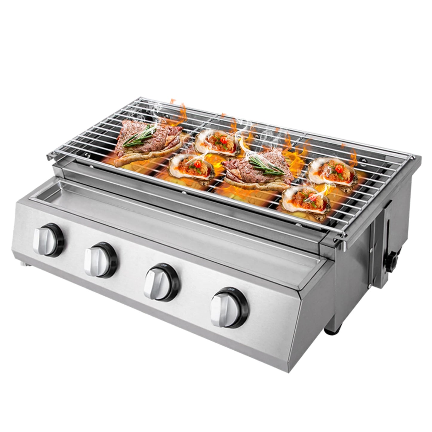 Professional Four Burner Stainless Steel Portable Tabletop Gas Grill Smokeless