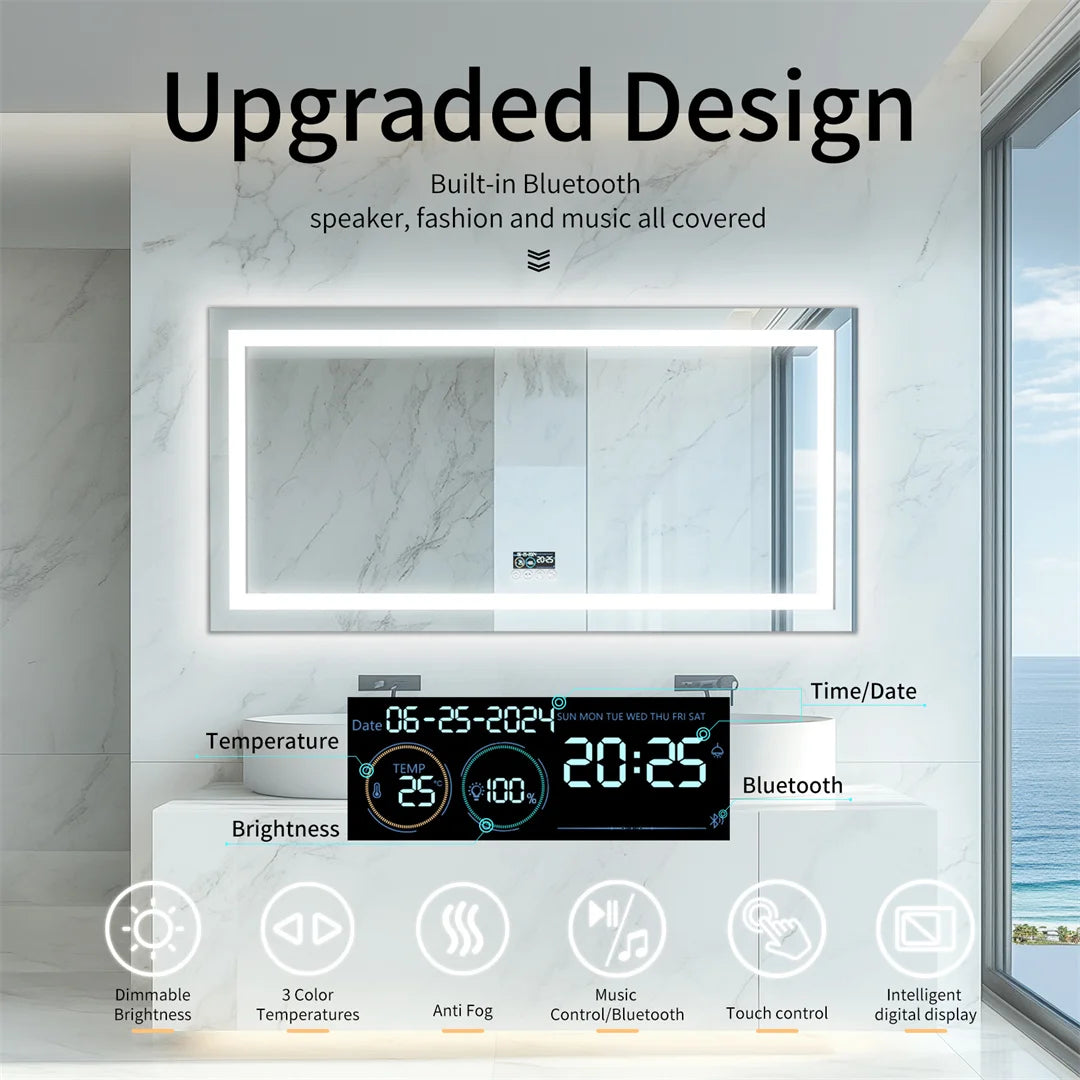 LUVODIC Large Illuminated Bluetooth Bathroom Mirror With LED And Speaker
