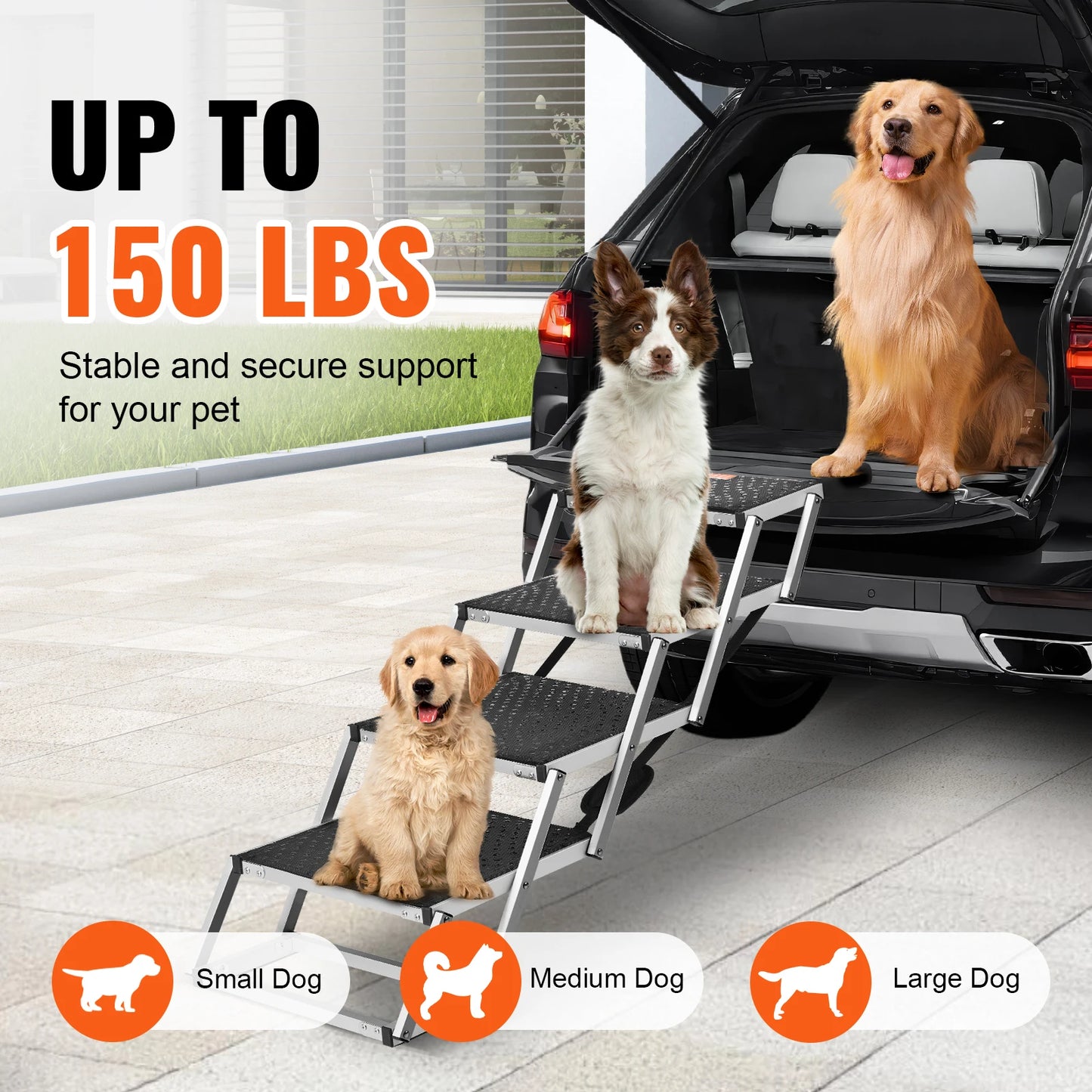 SucceBuy Dog Car Steps Folding Portable Pet Stairs Lightweight Aluminum