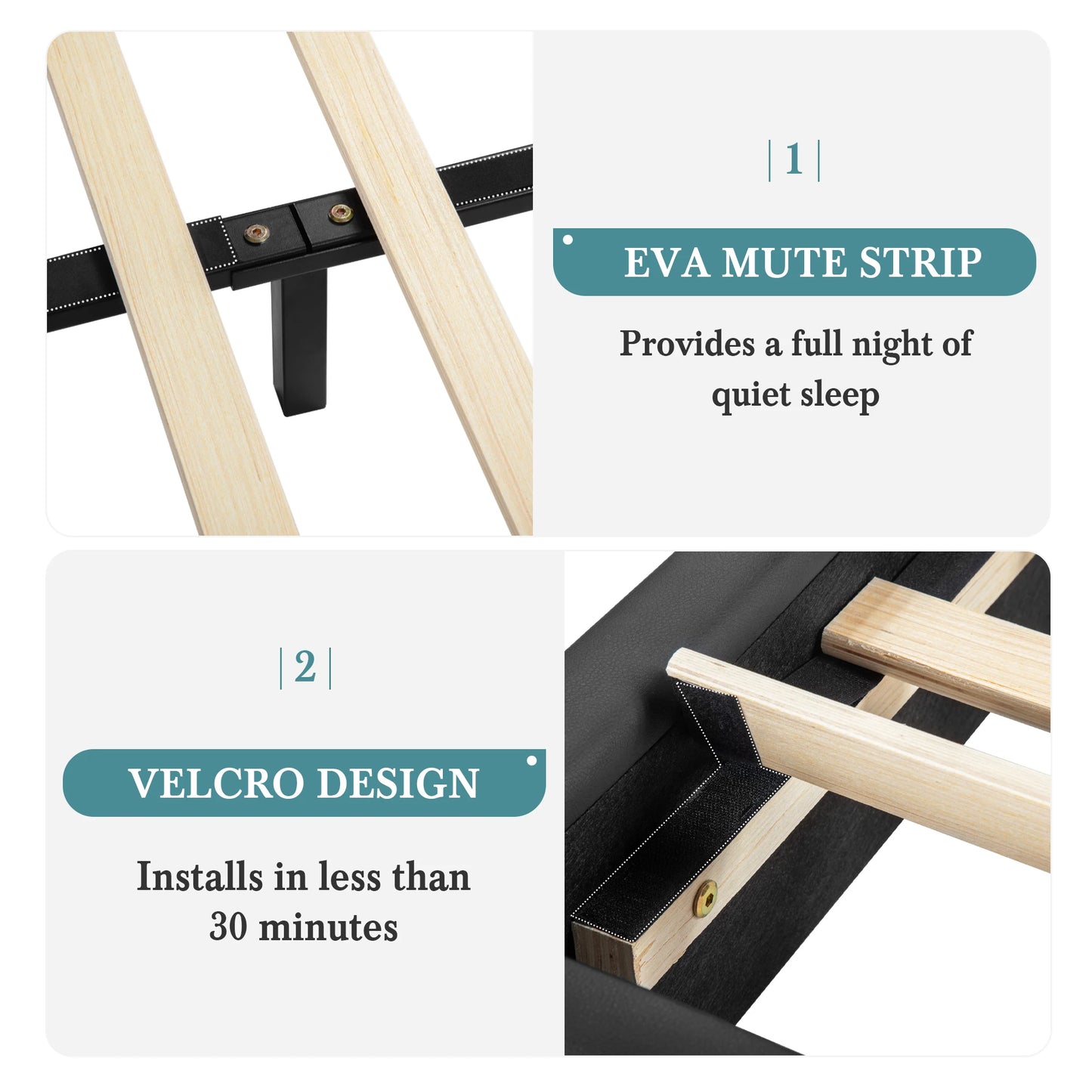 HOOMI Modern Faux Leather Bed Frame With Iron Accents