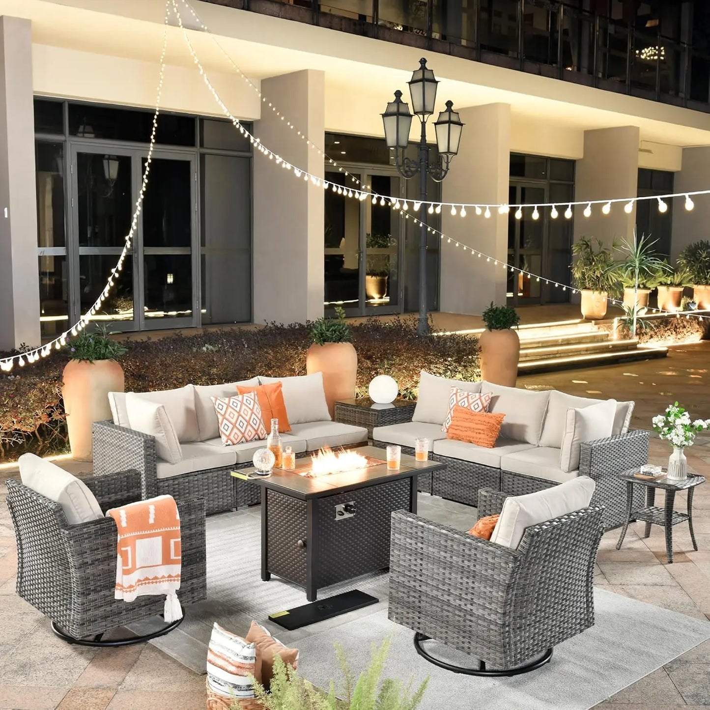 Outdoor Patio Furniture Set With Fire Pit Table Wicker