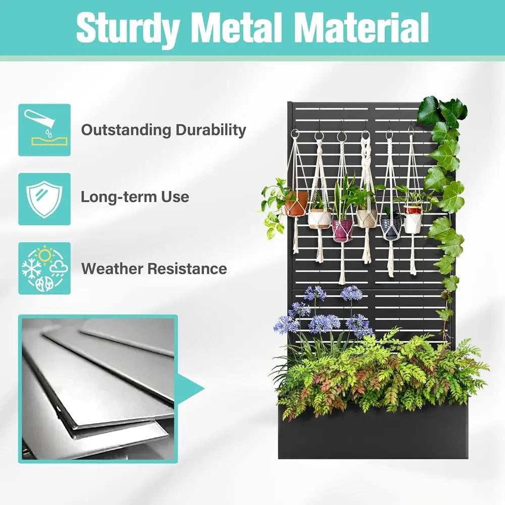 Galvanized Metal Louvered Planter Box With Trellis For Outdoor Gardens