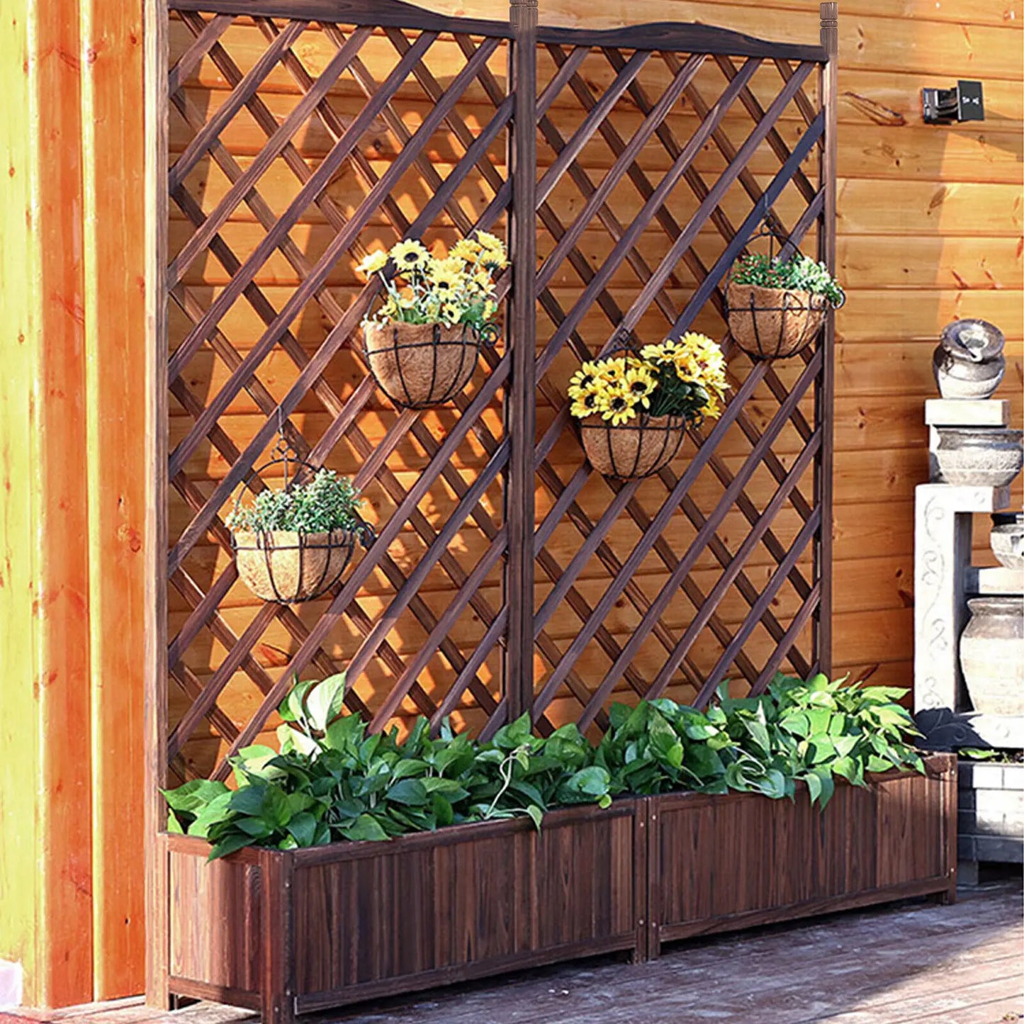 Raised Garden Bed Wooden Planter Box With Trellis