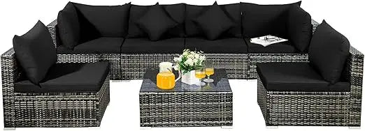 Patiojoy Outdoor Rattan Furniture Set With Cushions And Coffee Table