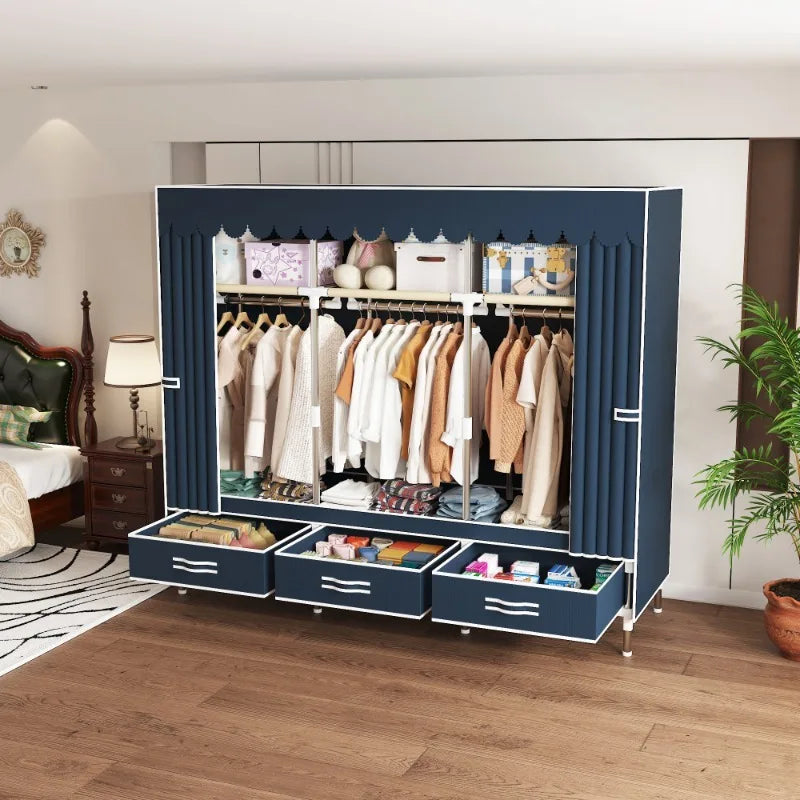 Noned Fabric Wardrobe with Drawers and Dust Cover for Bedroom