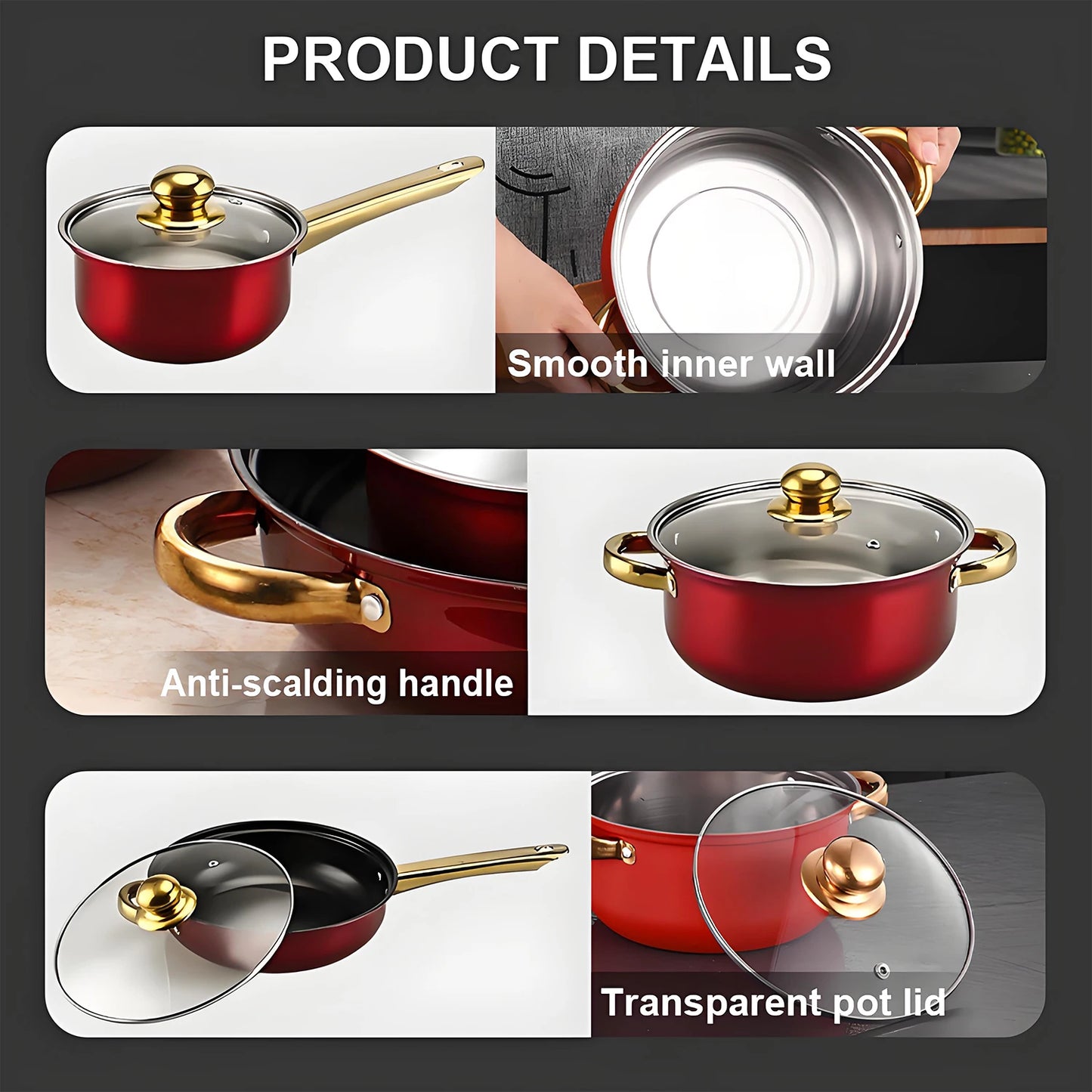 Stainless Steel Non Stick Cookware Set With Lids For Effortless Cooking