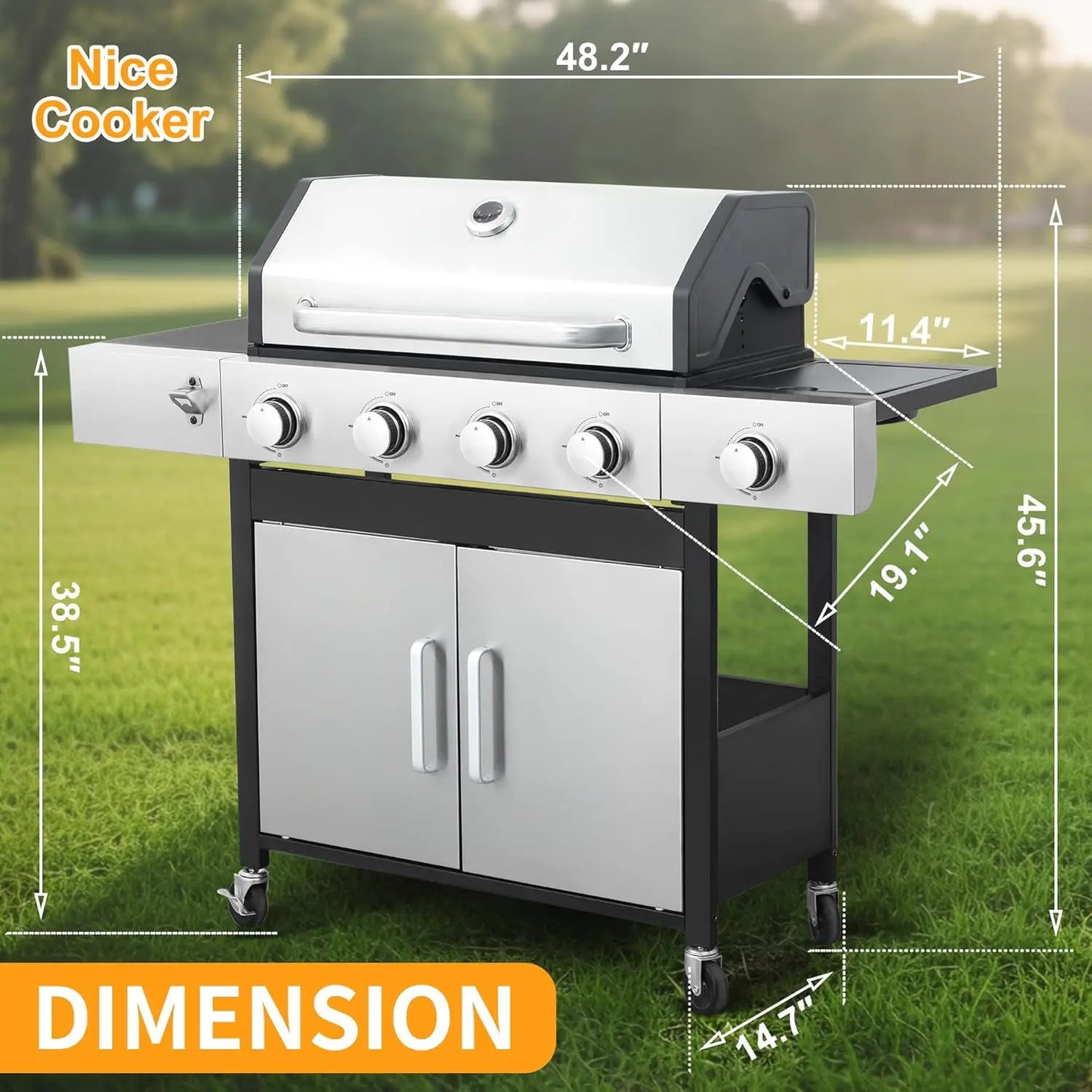 4 Burner Propane Gas BBQ Grill With Side Burner Stainless