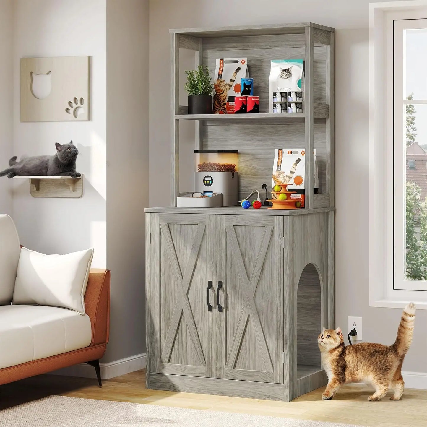 Hidden Litter Box Furniture Enclosure For Self Cleaning Litter Boxes