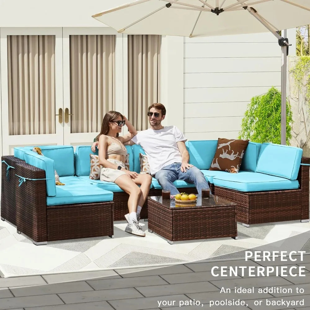 Outdoor Patio Furniture Set 7 Pieces PE Rattan Sectional Sofa Waterproof Cover