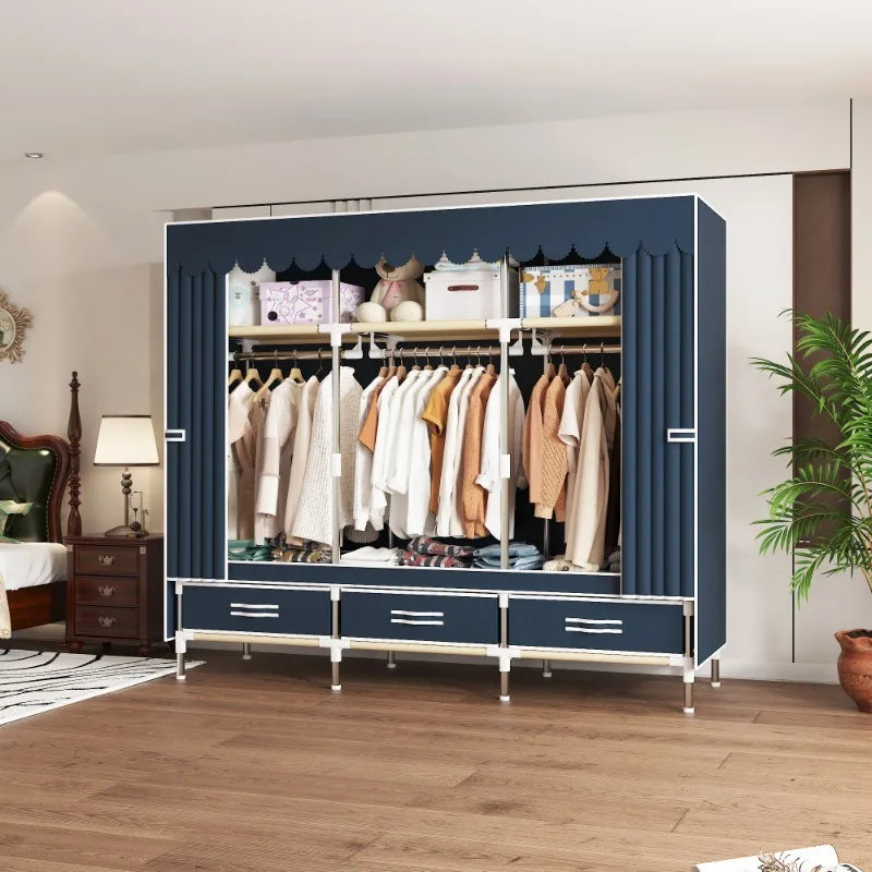 Noned Fabric Wardrobe with Drawers and Dust Cover for Bedroom