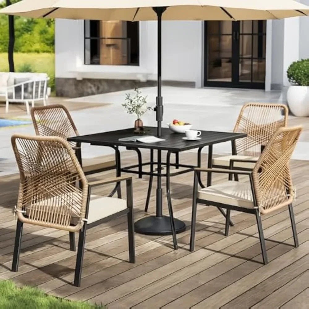 Bamboo Outdoor 5 Piece Patio Dining Set With Cushions