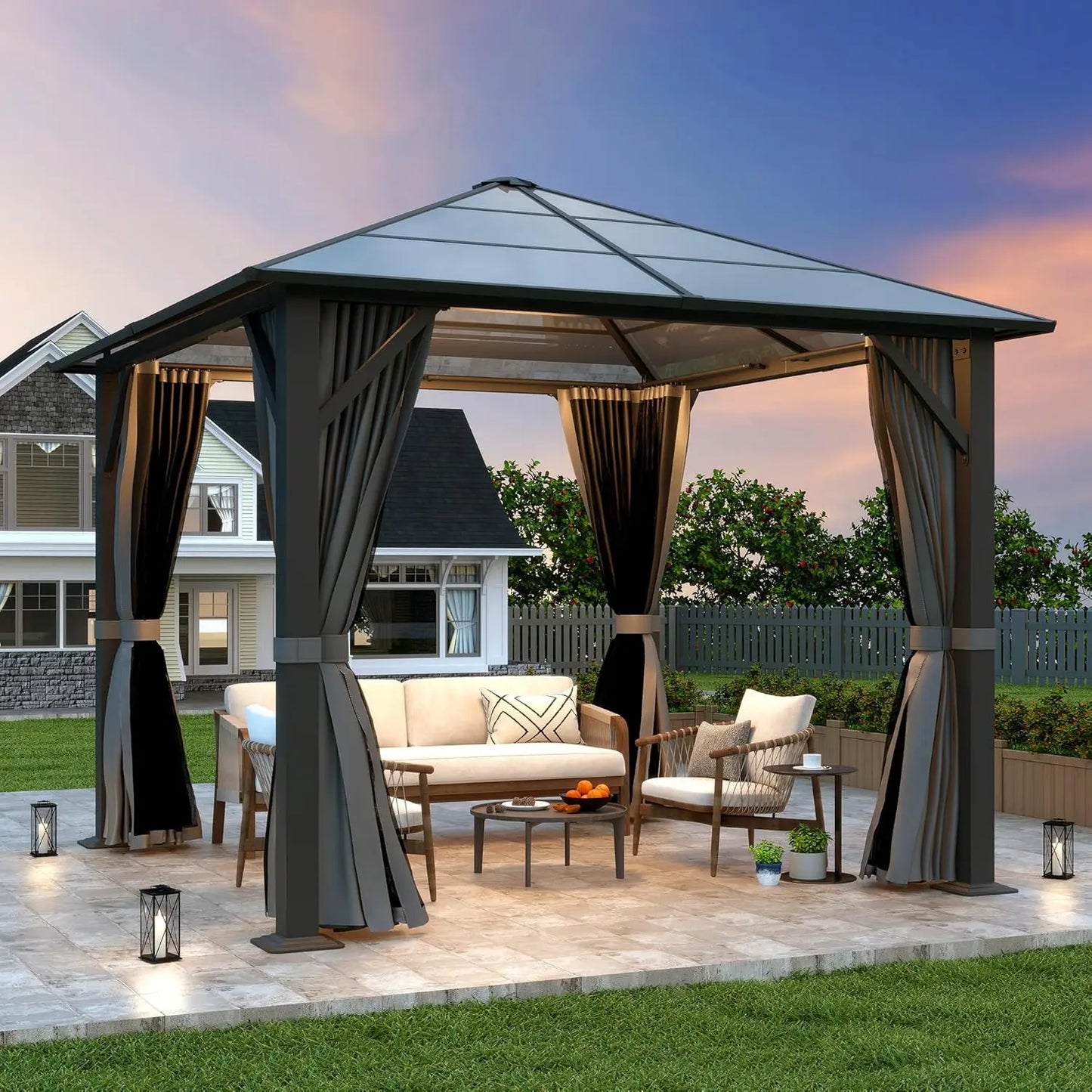 Outdoor Gazebo Hardtop With Polycarbonate Roof And Steel Frame
