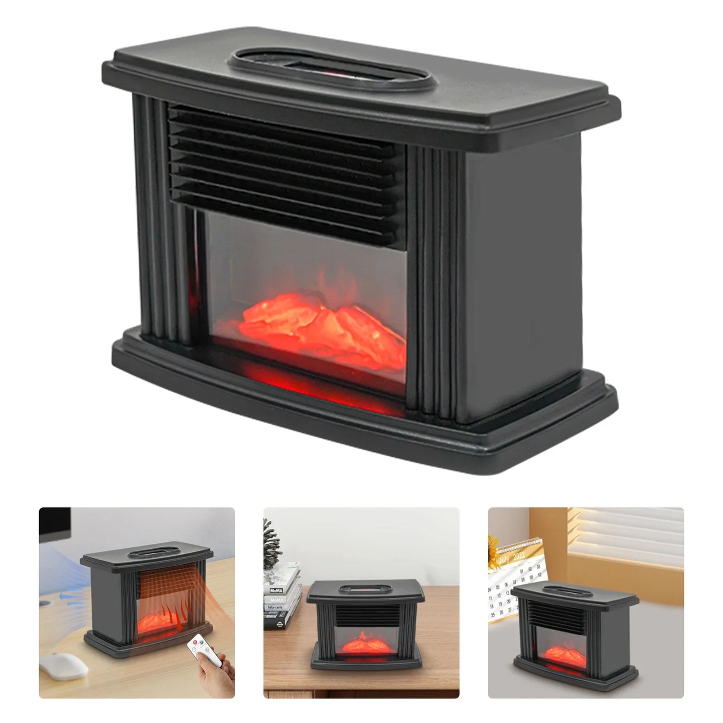 Electric Mini Fireplace Heater 1000W Tabletop With Real Flame Effect