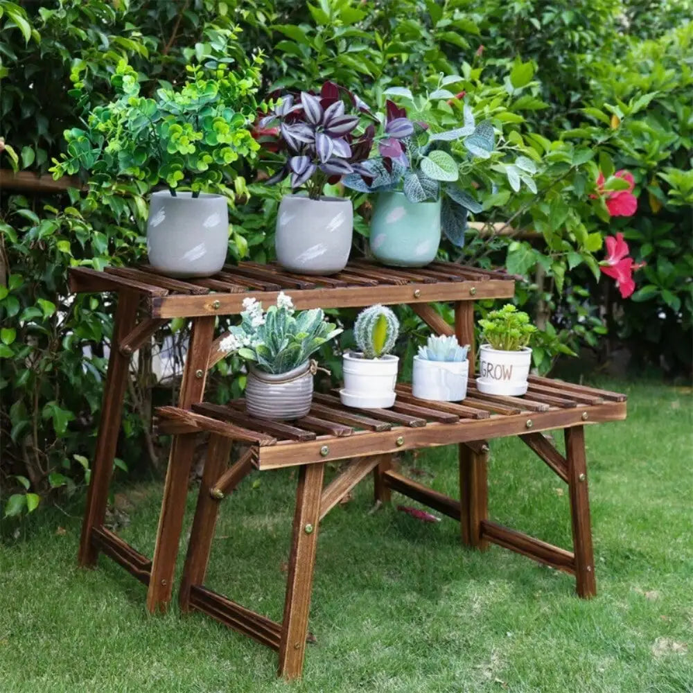 Three-Tier Wooden Ladder Plant Stand for Indoor Outdoor Garden