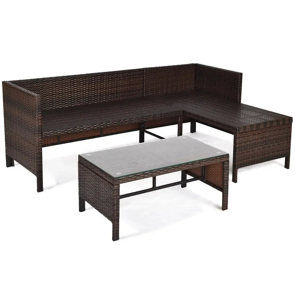 Outdoor 3 Piece Wicker Rattan Sofa Set With Waterproof Cushions