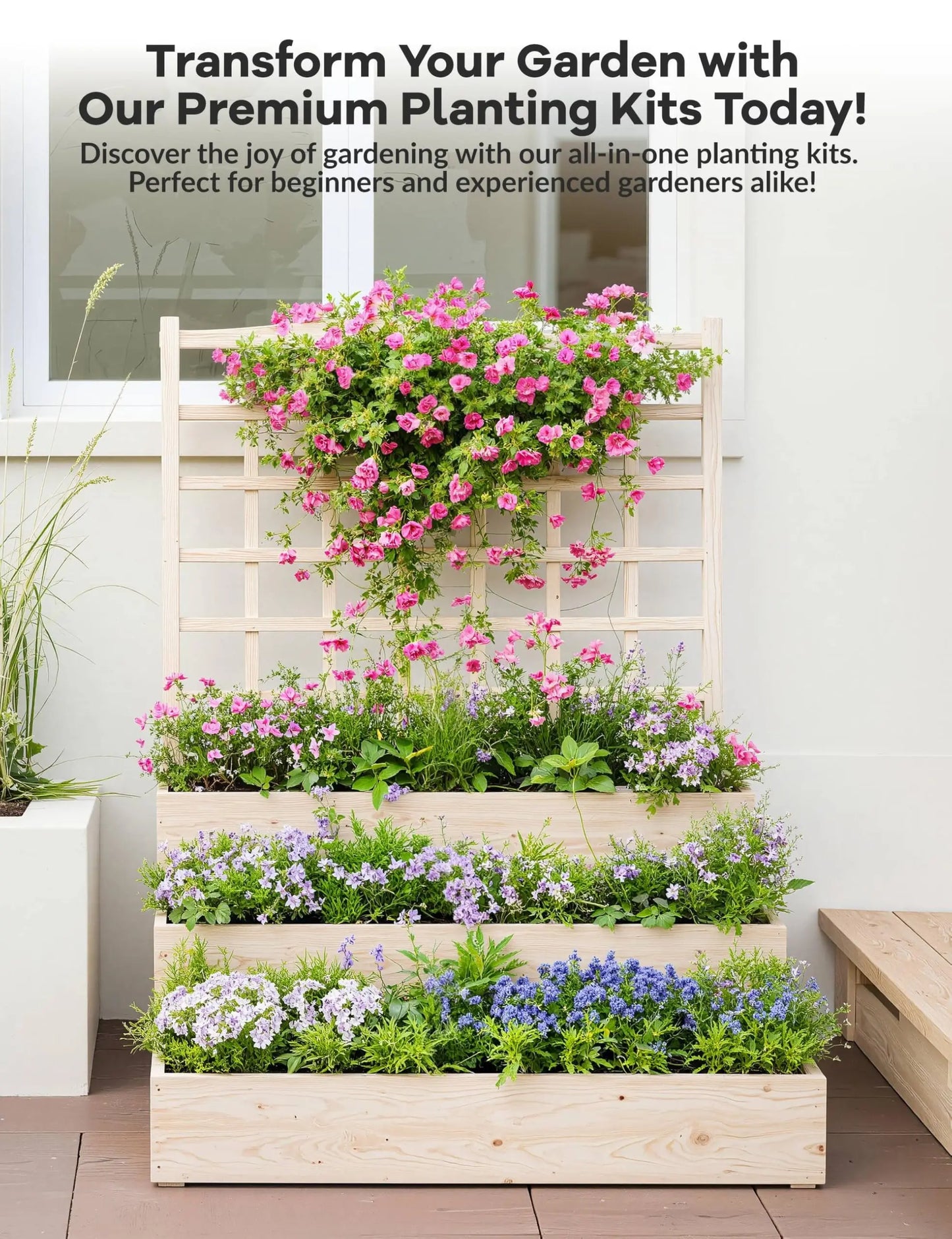 HiMISS 3-Tier Elevated Garden Bed With Trellis For Vegetables