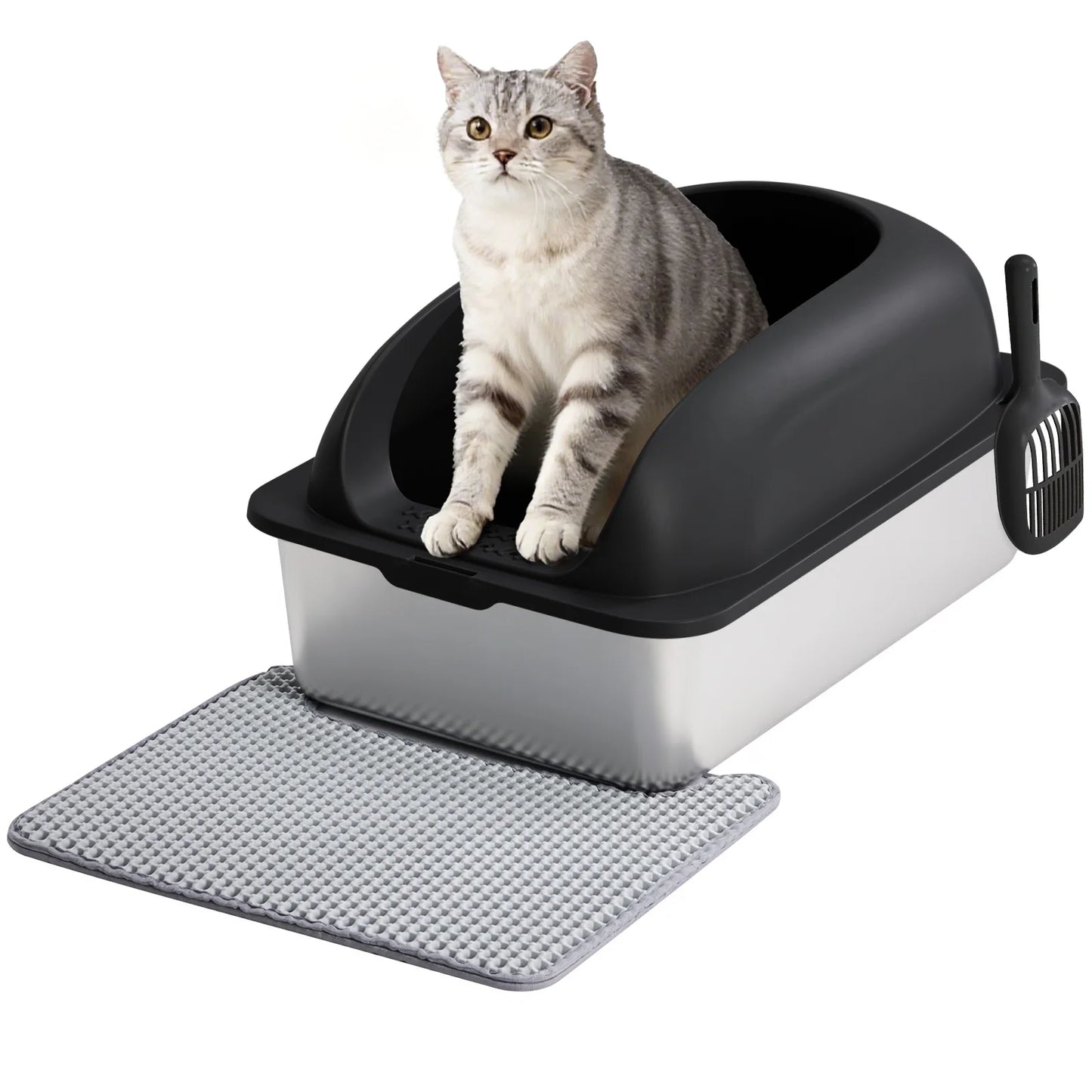 Stainless Steel Cat Litter Box With Lid AntiLeakage Mat Included